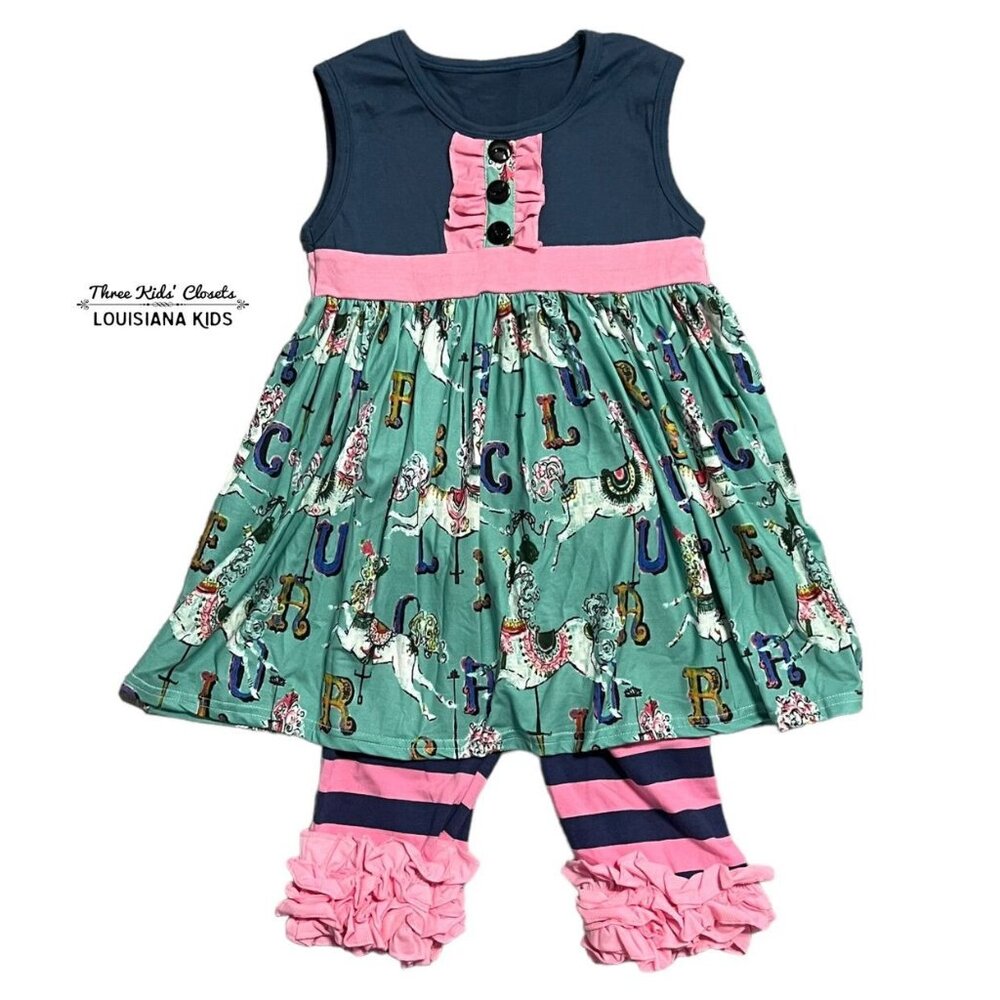Royal Roe 3-4T Handmade Carousel Horse Tunic Dress & Pants Set